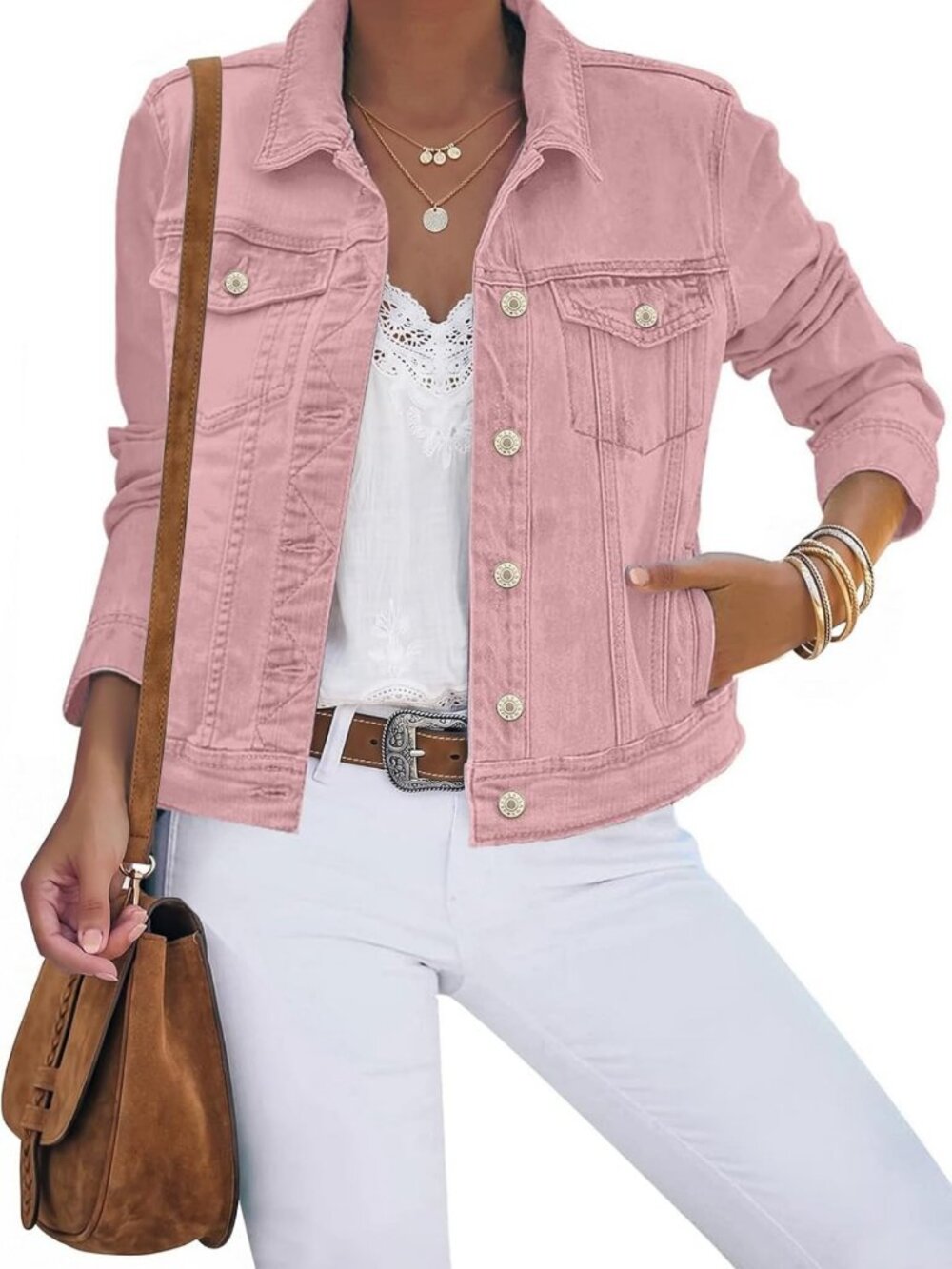 Stylish Women's Fitted Long Sleeve Denim Jacket with Button Down Closure